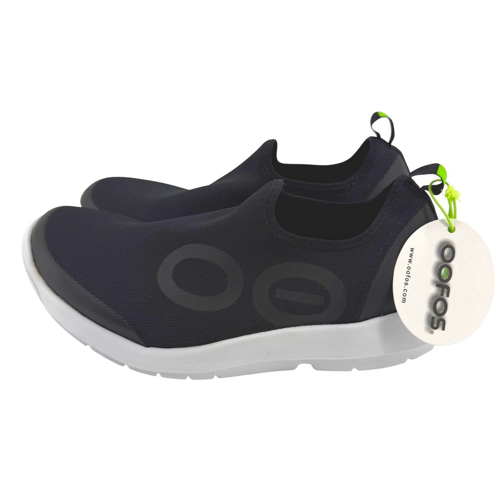 NWT OOFOS OOMG Sport Mens 8 Womens 10 Black White Recovery Slip On Sneakers 5085